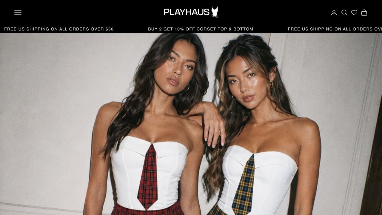PLAYHAUS Costumes homepage showing its logo and corset costume collection