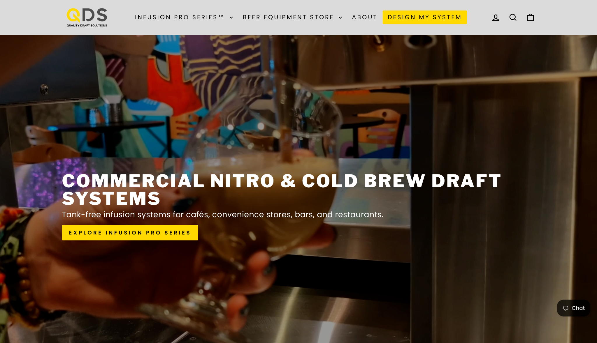 Quality Draft Solutions homepage featuring commercial nitro and cold brew draft systems